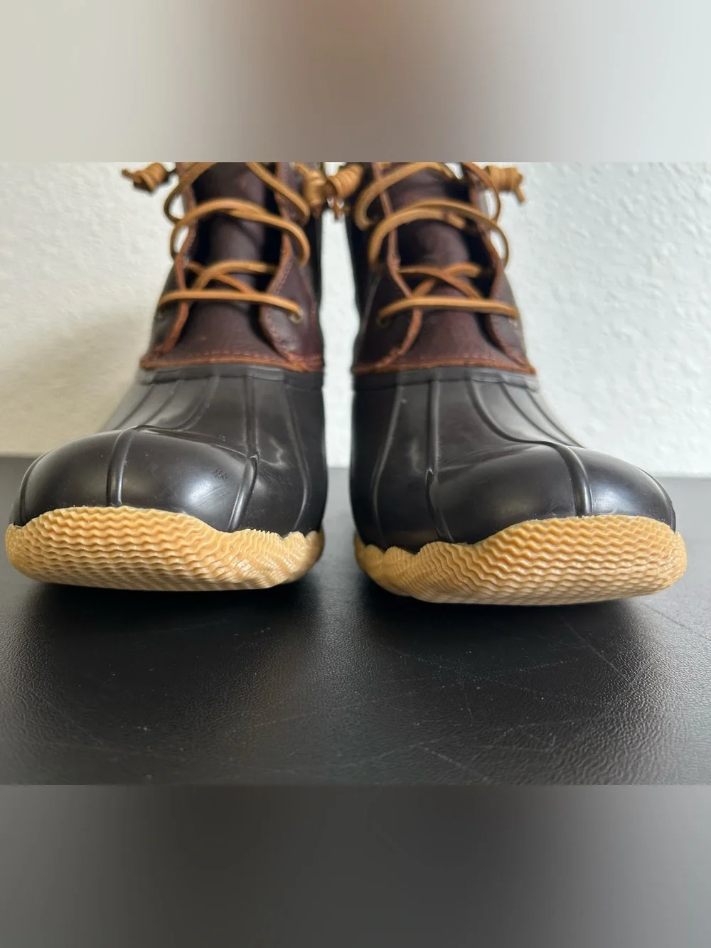 SPERRY TOP SIDER Saltwater Duck Boots Size 12 DARK BROWN LEATHER/BLACK